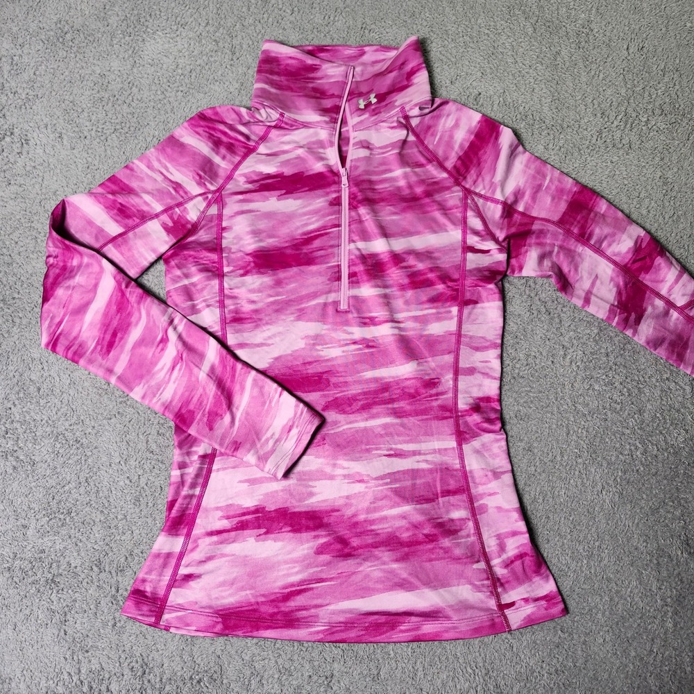 Under Armour Womens XS 1/4 Zip Pullover Pink Camo Thumbhole ColdGear 1248527
